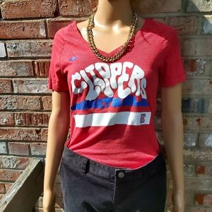 Adorable Vtg Look Adidas Red Heather LA Clippers Deep Vneck Fitted Tshirt xs/sm